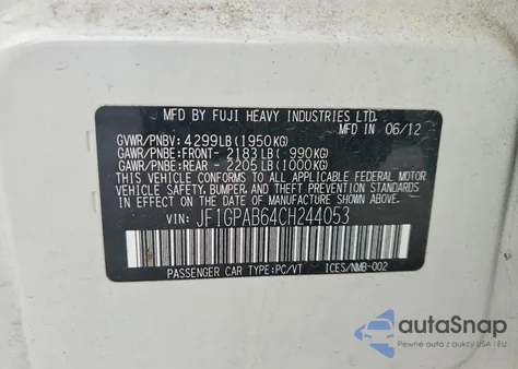 2012 Subaru Impreza Premium from USA, damaged, VIN JF1GPAB64CH244053